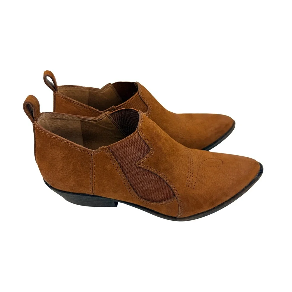 Lucky Brand Tan Leather Western Ankle Boots Pointed Toe Brown Booties 7M 37